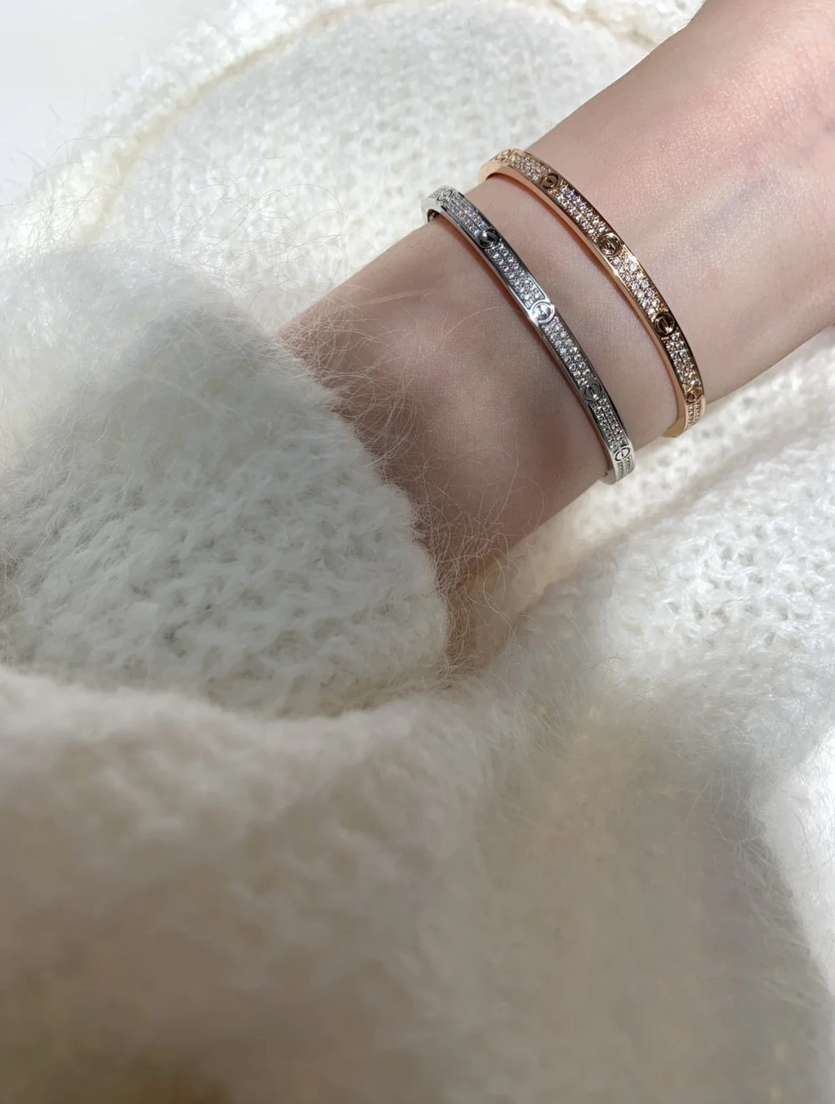 Cartier Silver Brass Pave Bracelet