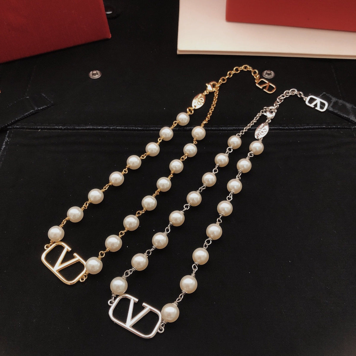 Valentino Brass Pearl Necklace