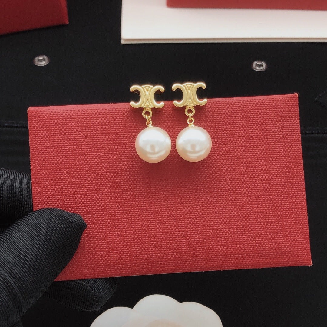 Celine Brass Pearl Earrings