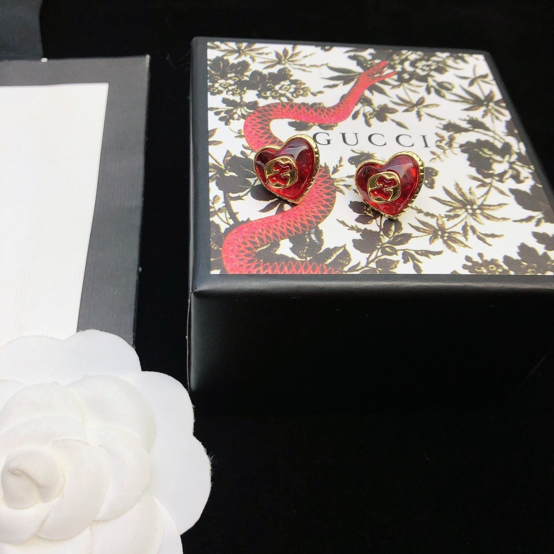 Gucci Red Sterling Silver Double G Earrings