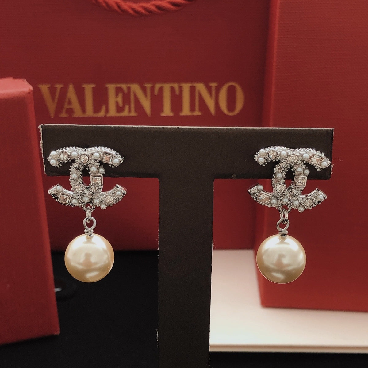 Chanel Brass Pearl Earrings