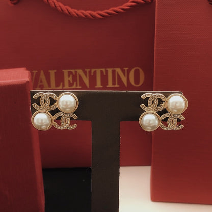 Chanel Brass Pearl Earrings