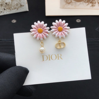 Dior Pink Brass Floral Earrings