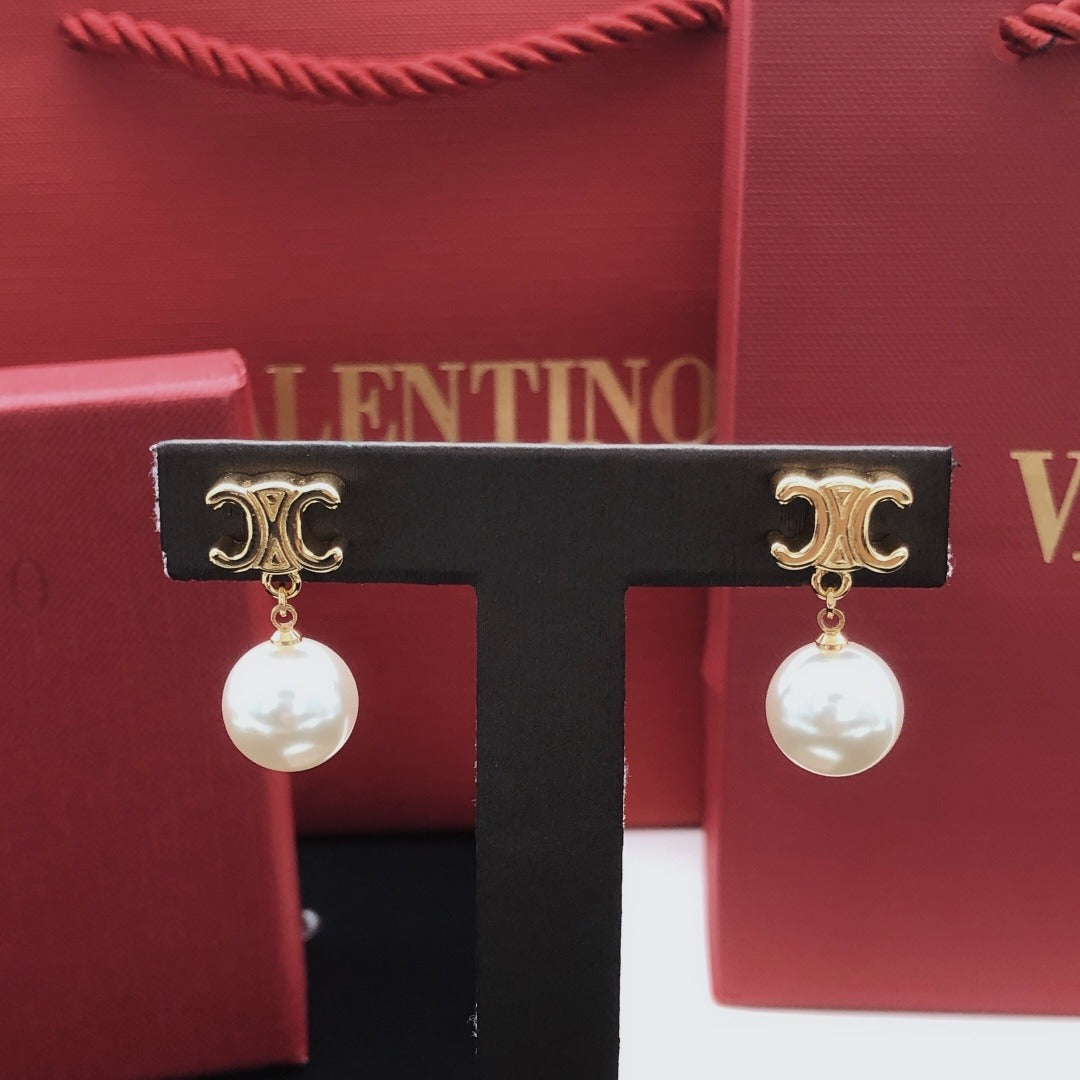 Celine Brass Pearl Earrings