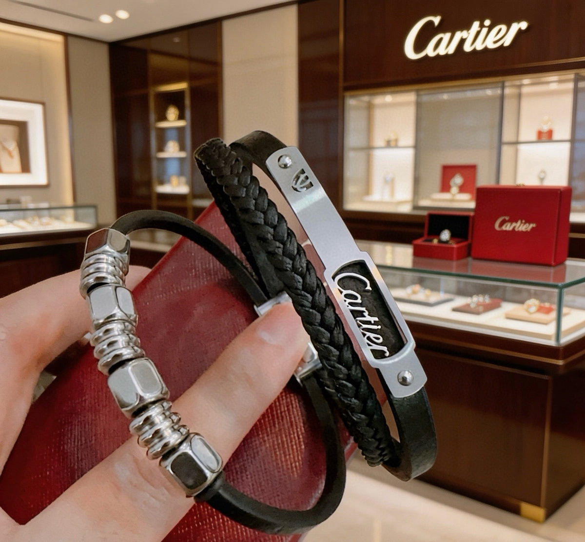 Cartier Leather & Sterling Silver Chain Bracelet