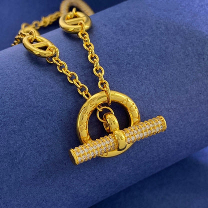 Hermes Silver Brass Round Necklace