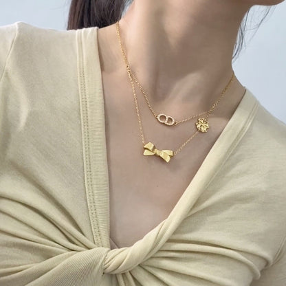 Dior Gold Brass Clover Necklace