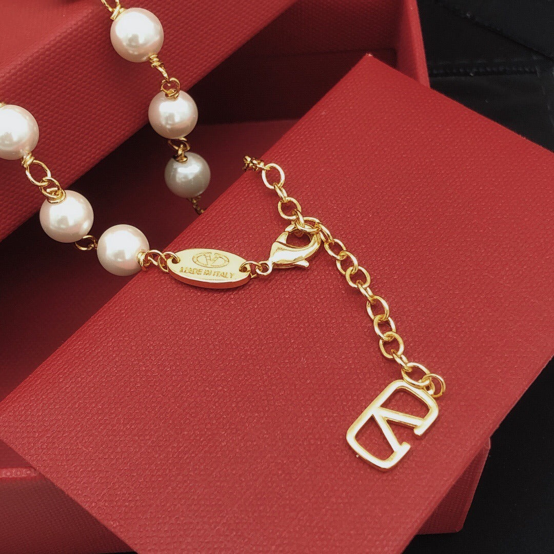 Valentino Brass Pearl Necklace