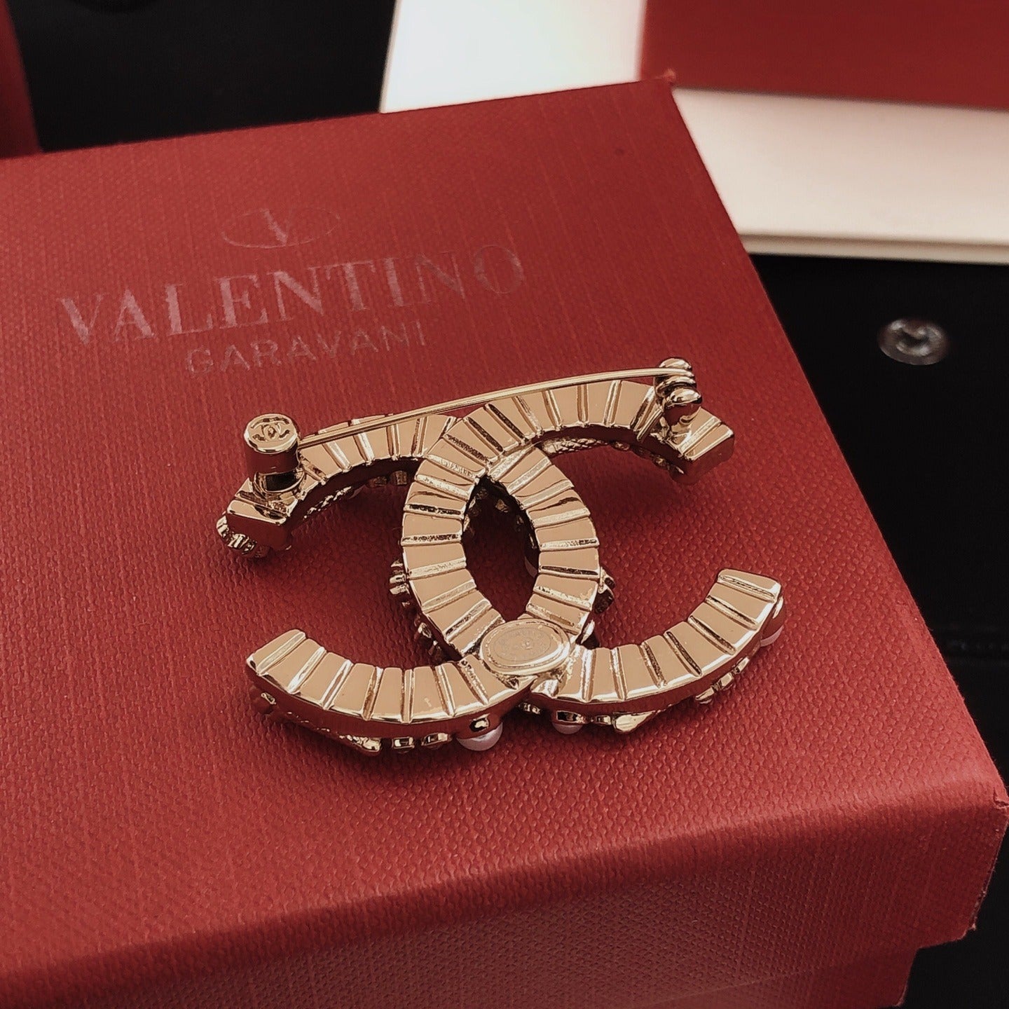 Chanel Pink Brass Brooch