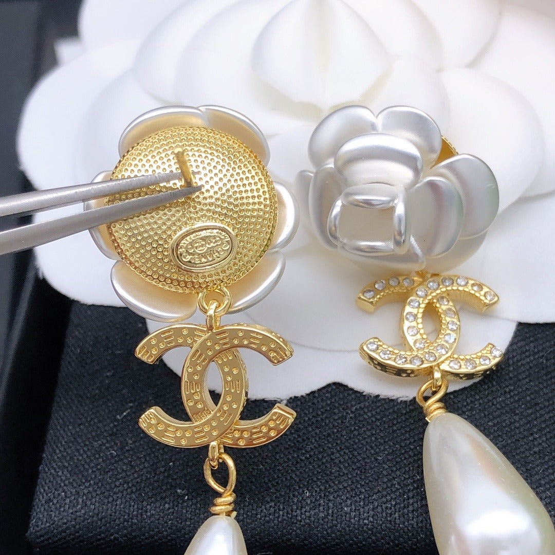 Chanel White Floral Earrings