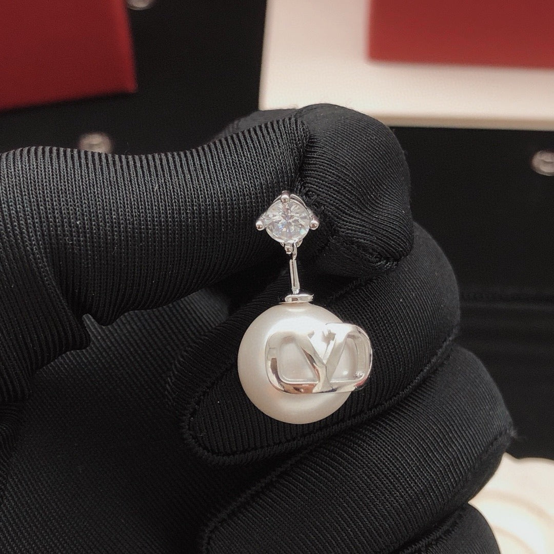 Valentino Brass Pearl Earrings