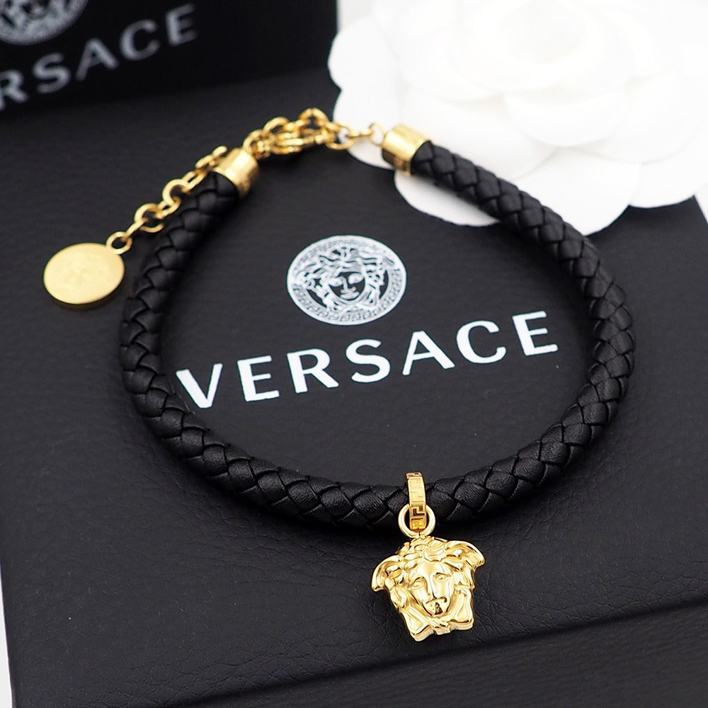 Versace Gold Leather Medusa Bracelet