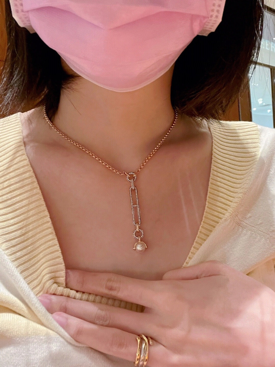 Hermes Sterling Silver Pearl Necklace