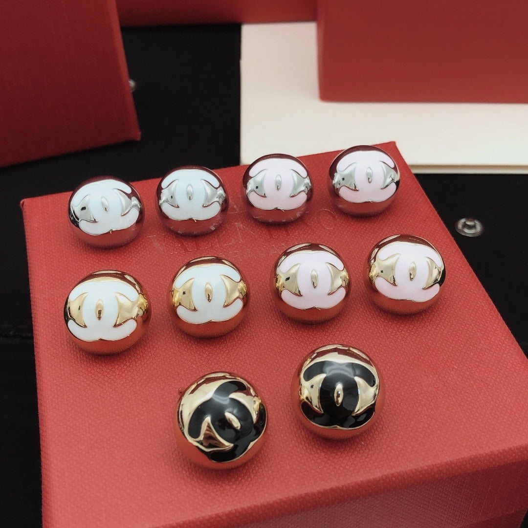 Chanel White Brass Round Earrings